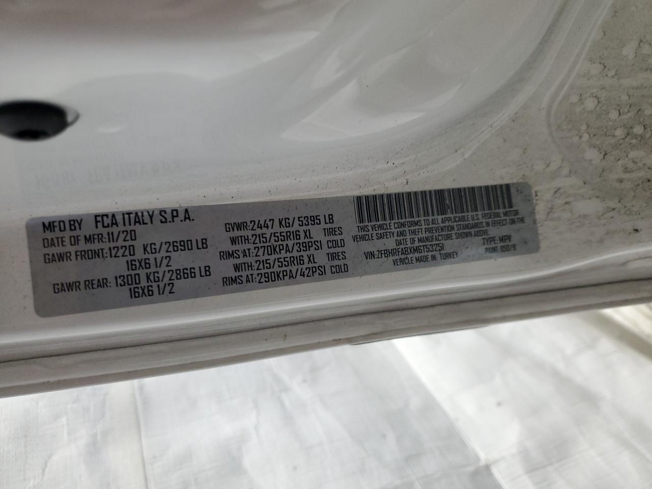2021 Ram Promaster City VIN: ZFBHRFABXM6T53251 Lot: 84540825