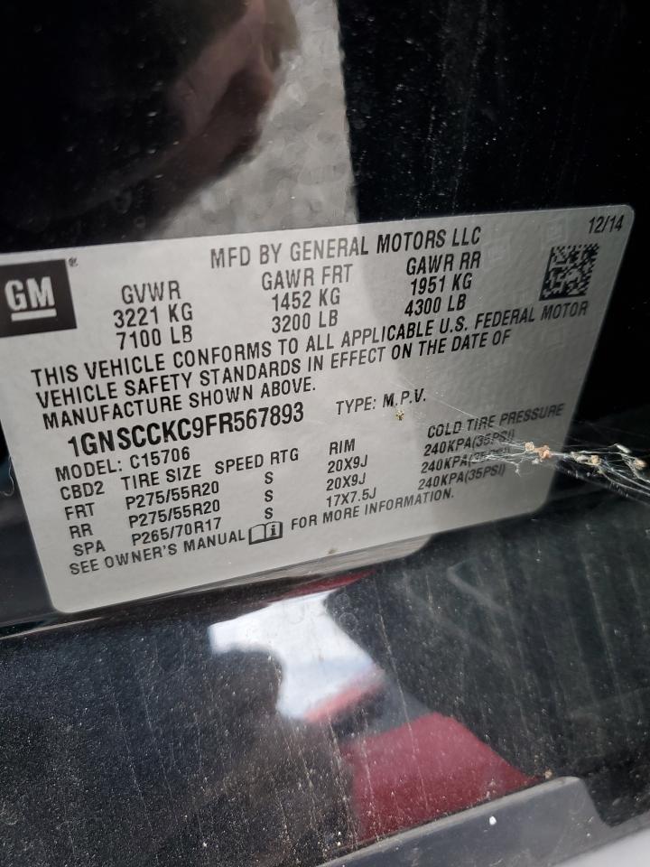 2015 Chevrolet Tahoe C1500 Ltz VIN: 1GNSCCKC9FR567893 Lot: 85197825