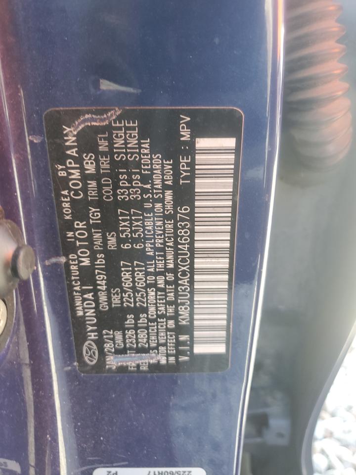 2012 Hyundai Tucson Gls VIN: KM8JU3ACXCU468376 Lot: 82189385