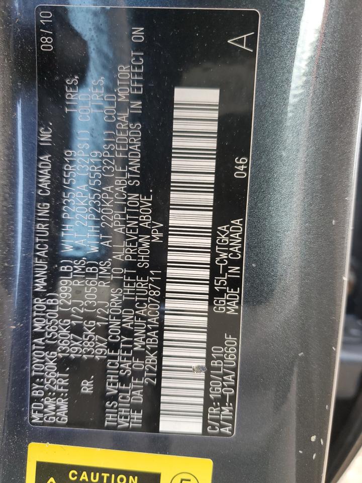 2010 Lexus Rx 350 VIN: 2T2BK1BA1AC078711 Lot: 87373155