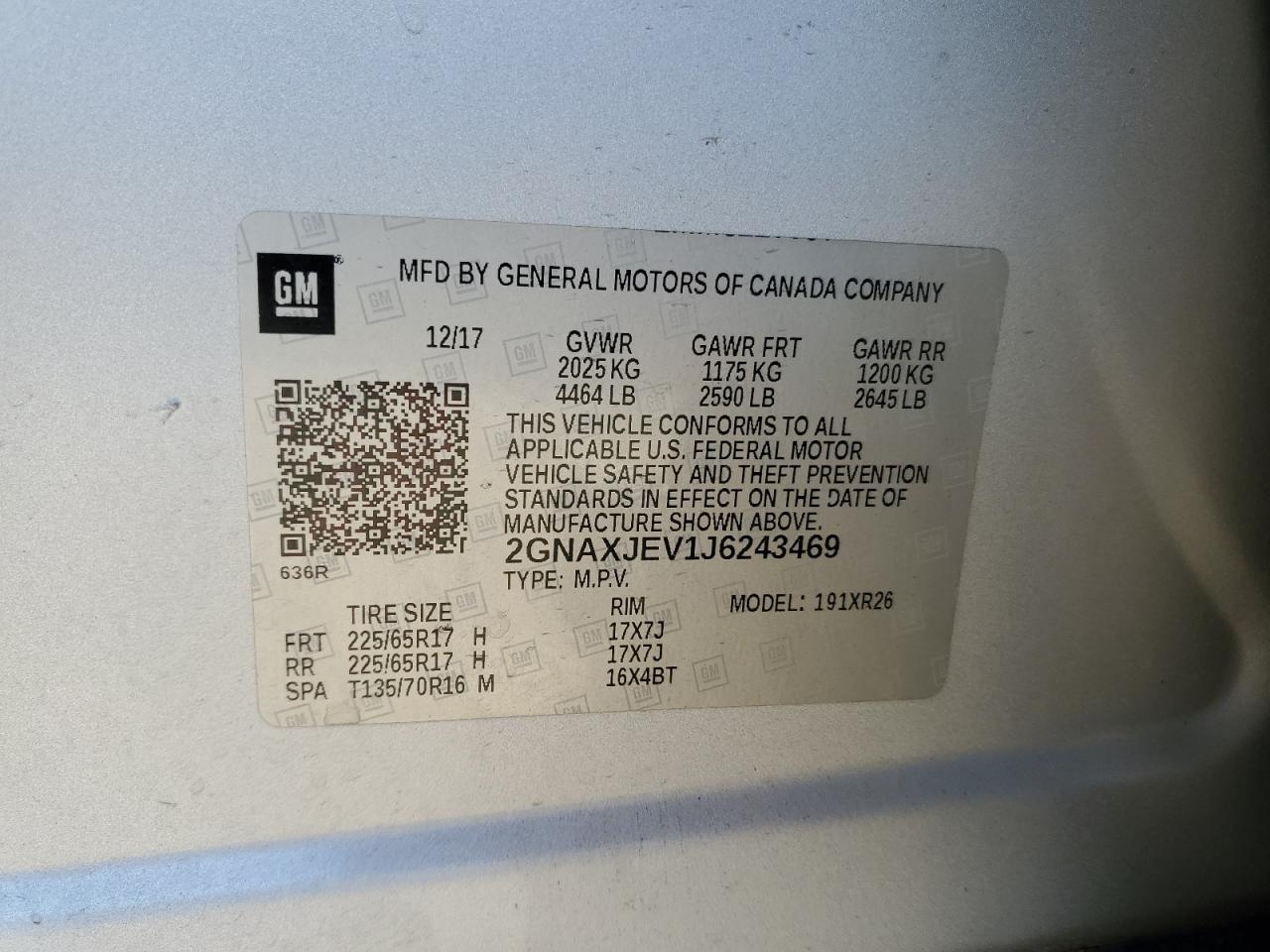 2018 Chevrolet Equinox Lt VIN: 2GNAXJEV1J6243469 Lot: 90650385