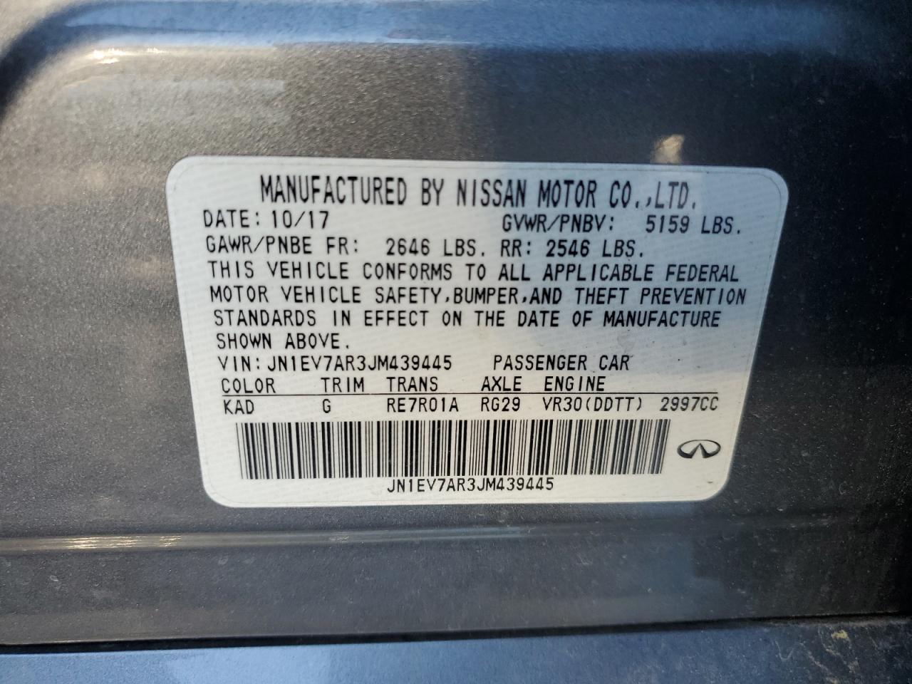 2018 Infiniti Q50 Luxe VIN: JN1EV7AR3JM439445 Lot: 84250905