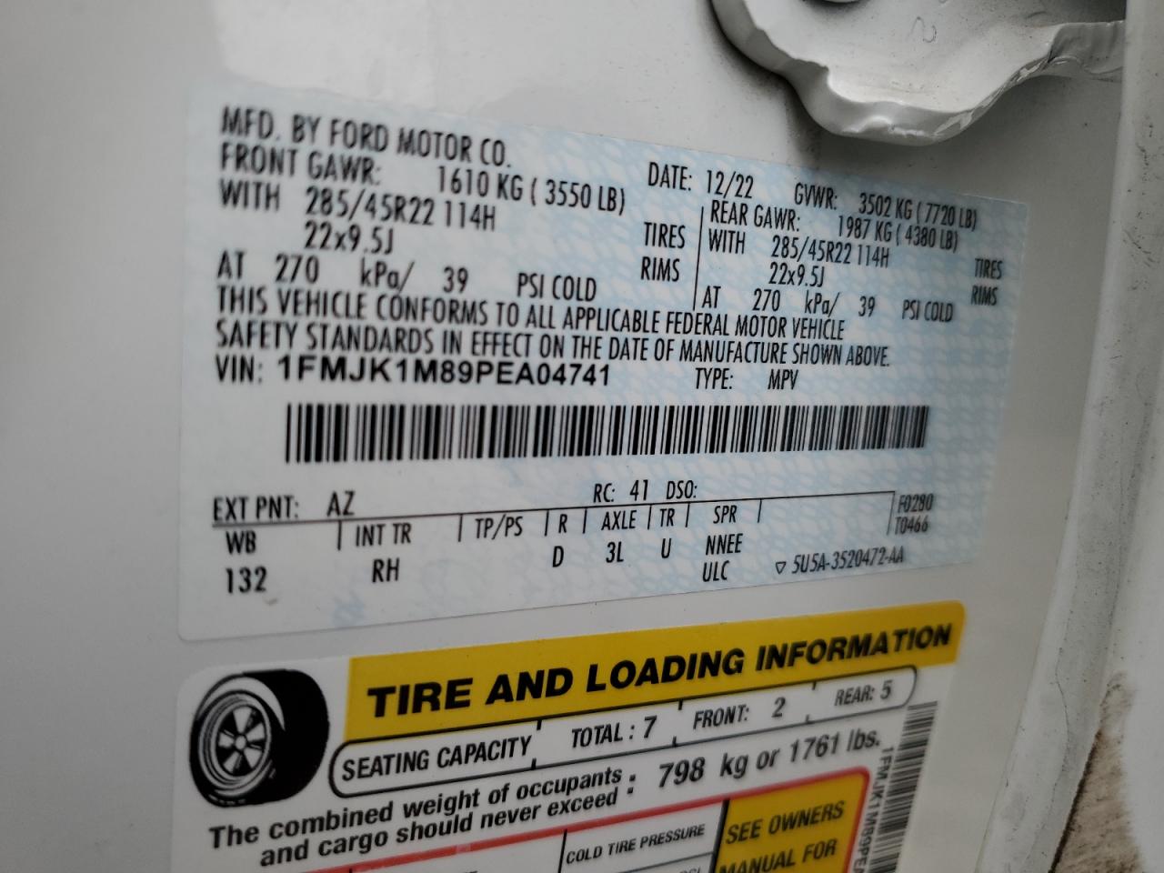 2023 Ford Expedition Max Platinum VIN: 1FMJK1M89PEA04741 Lot: 86256545