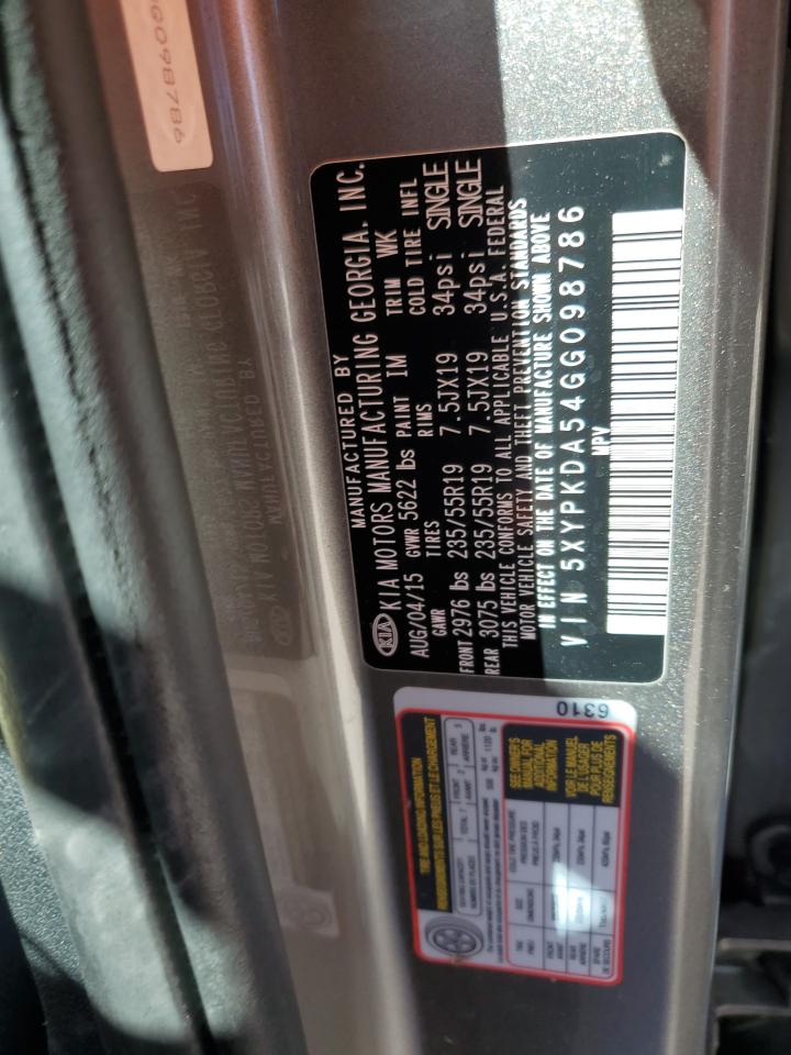 2016 Kia Sorento Sx VIN: 5XYPKDA54GG098786 Lot: 82459675