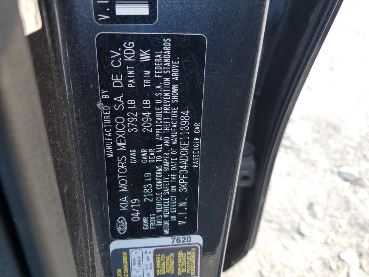 2019 Kia Forte Gt Line VIN: 3KPF34AD0KE113984 Lot: 84603705