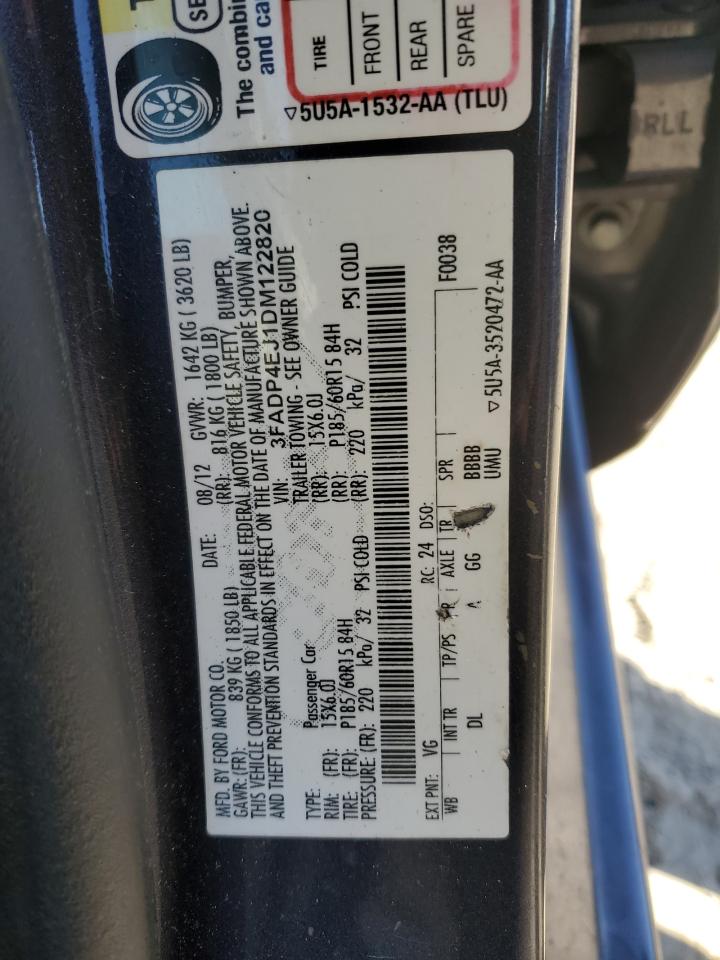 2013 Ford Fiesta Se VIN: 3FADP4EJ1DM122820 Lot: 89454765