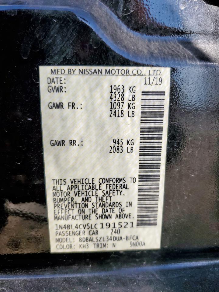 2020 Nissan Altima Sr VIN: 1N4BL4CV5LC191521 Lot: 86105275