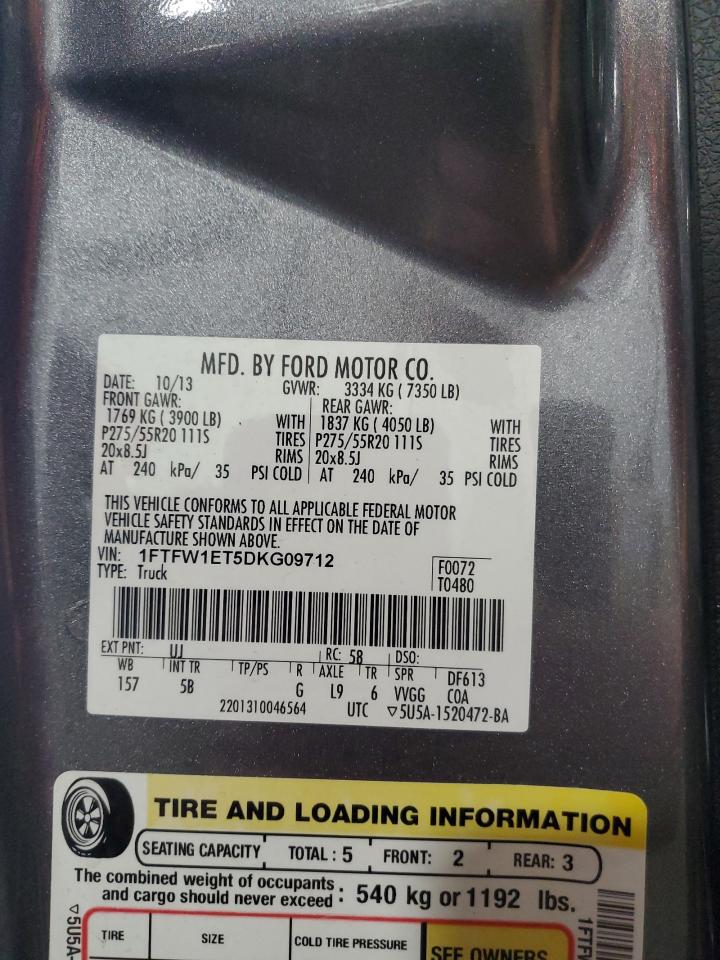 2013 Ford F150 Supercrew VIN: 1FTFW1ET5DKG09712 Lot: 86278585