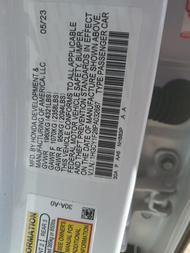 2023 Honda Accord Lx VIN: 1HGCY1F28PA032687 Lot: 84196695