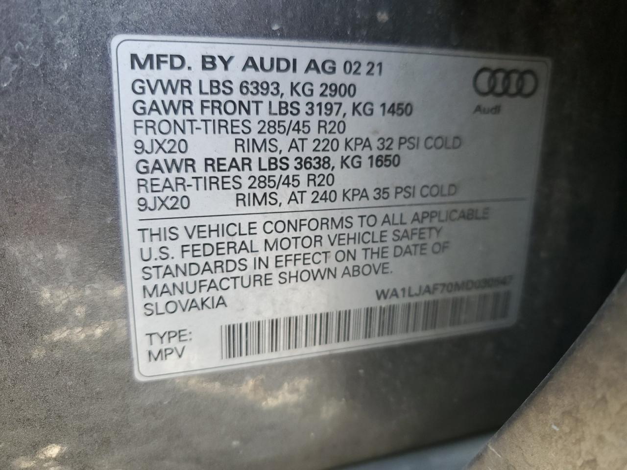 2021 Audi Q7 Premium Plus VIN: WA1LJAF70MD030547 Lot: 86512745