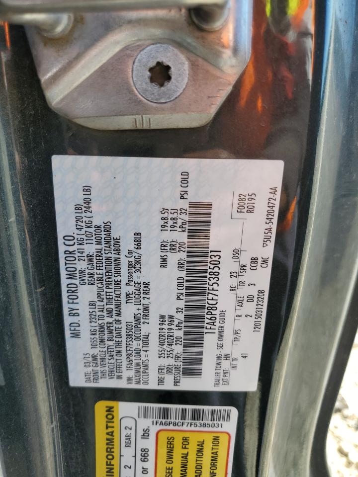 2015 Ford Mustang Gt VIN: 1FA6P8CF7F5385031 Lot: 89496135