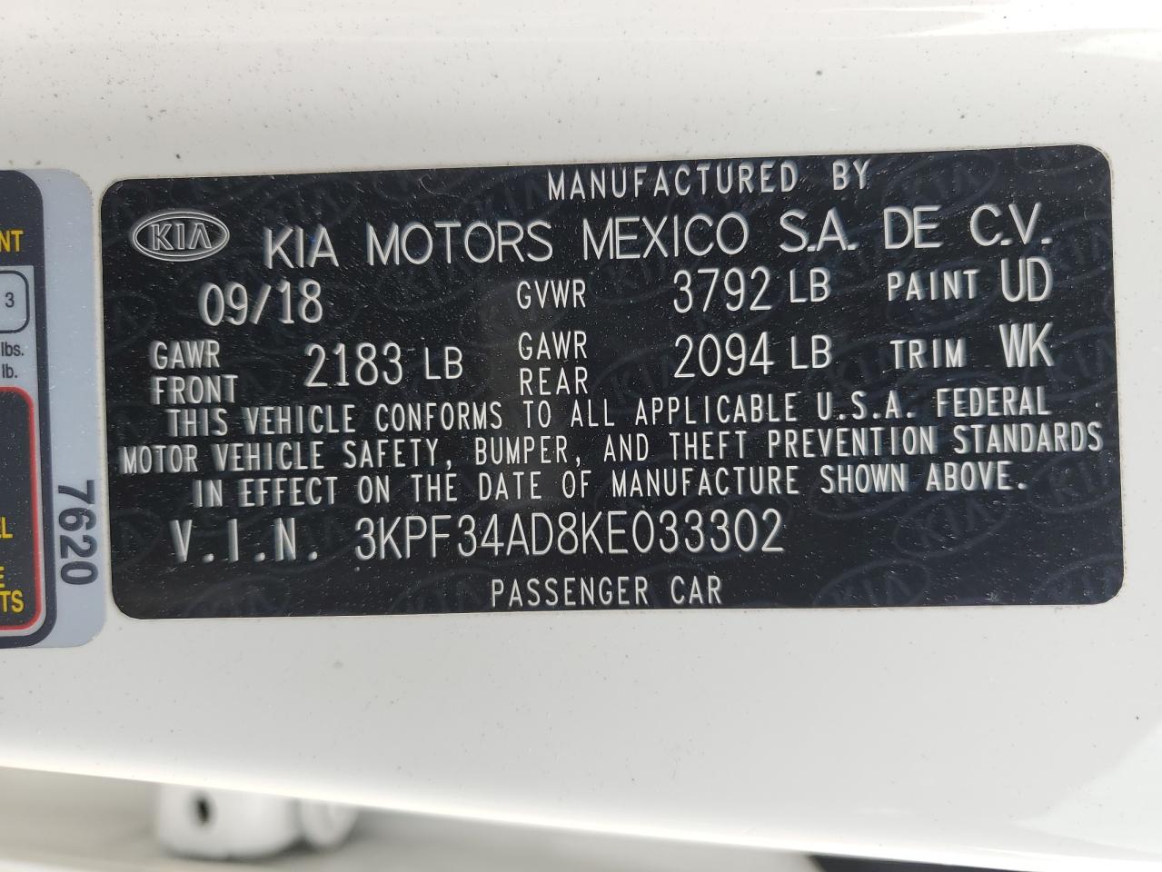 2019 Kia Forte Gt Line VIN: 3KPF34AD8KE033302 Lot: 90942575