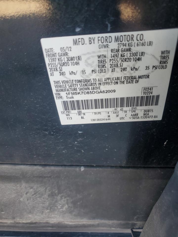 2013 Ford Explorer Xlt VIN: 1FM5K7D85DGA62009 Lot: 82404065