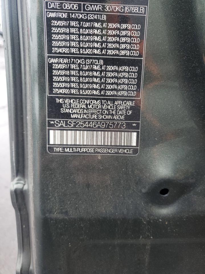 2006 Land Rover Range Rover Sport Hse VIN: SALSF25446A975773 Lot: 93877045