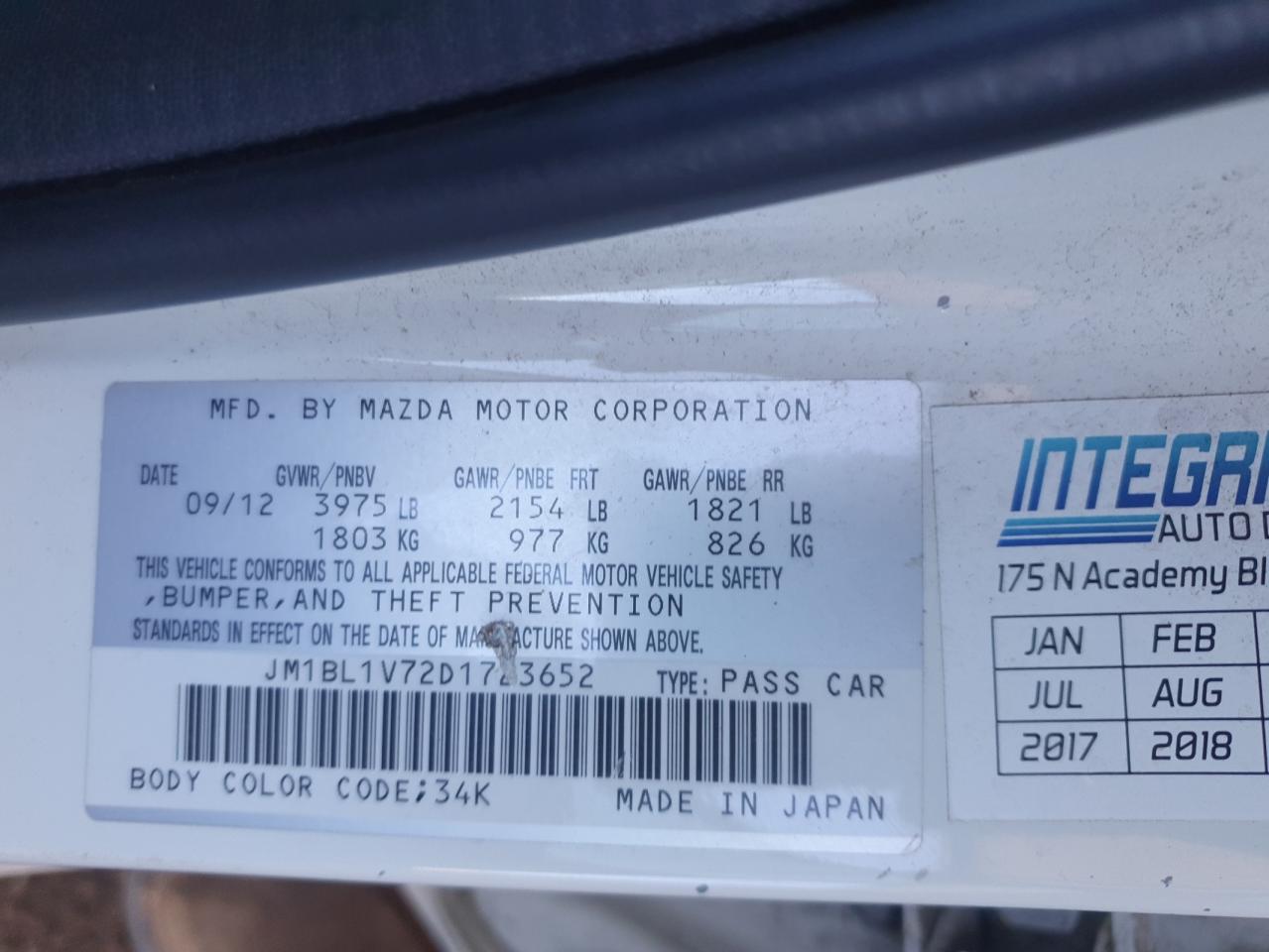 2013 Mazda 3 I VIN: JM1BL1V72D1723652 Lot: 85291175