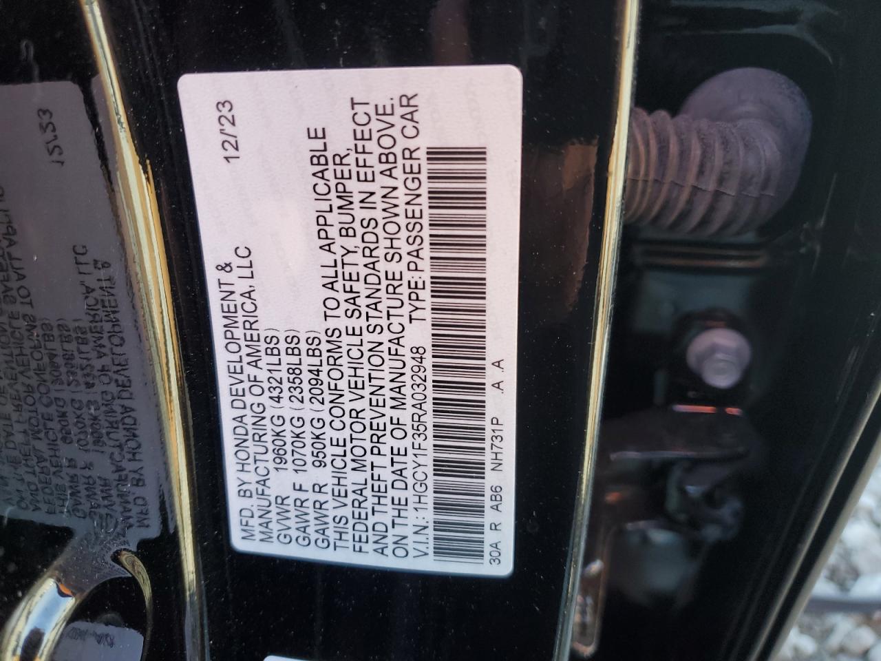2024 Honda Accord Ex VIN: 1HGCY1F35RA032948 Lot: 84733525