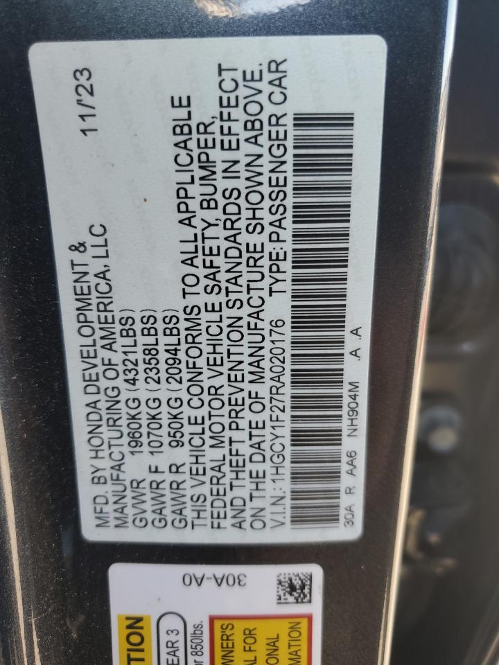 2024 Honda Accord Lx VIN: 1HGCY1F27RA020176 Lot: 82316785