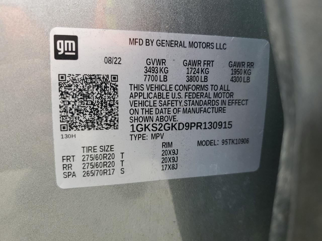 2023 GMC Yukon Xl K1500 Slt VIN: 1GKS2GKD9PR130915 Lot: 86301585