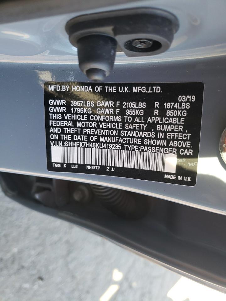 2019 Honda Civic Sport VIN: SHHFK7H46KU419235 Lot: 84779365