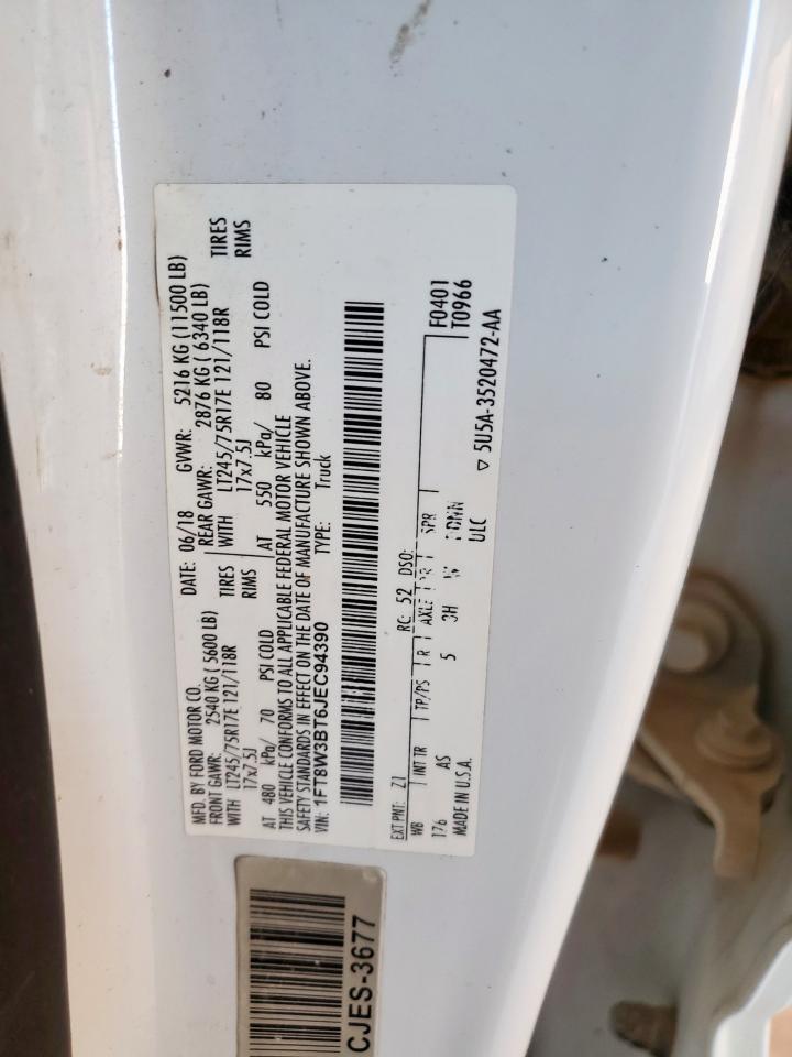 2018 Ford F350 Super Duty VIN: 1FT8W3BT6JEC94390 Lot: 89879535
