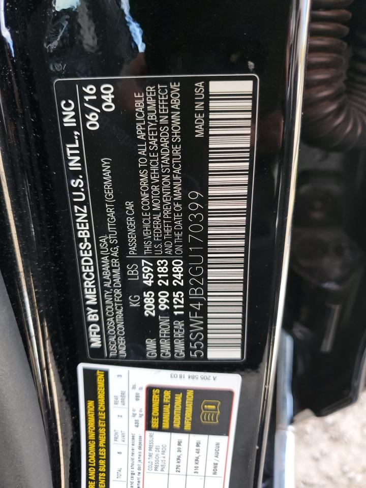 2016 Mercedes-Benz C 300 VIN: 55SWF4JB2GU170399 Lot: 90540105