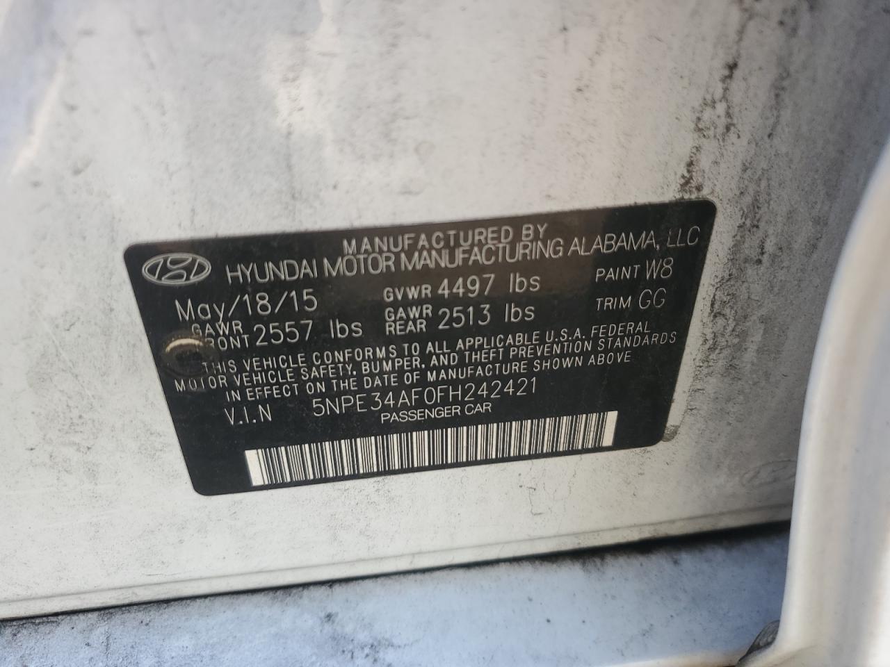 2015 Hyundai Sonata Sport VIN: 5NPE34AF0FH242421 Lot: 85688695