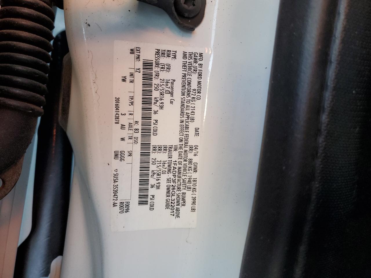 2016 Ford Focus Se VIN: 1FADP3F26GL322017 Lot: 89899295