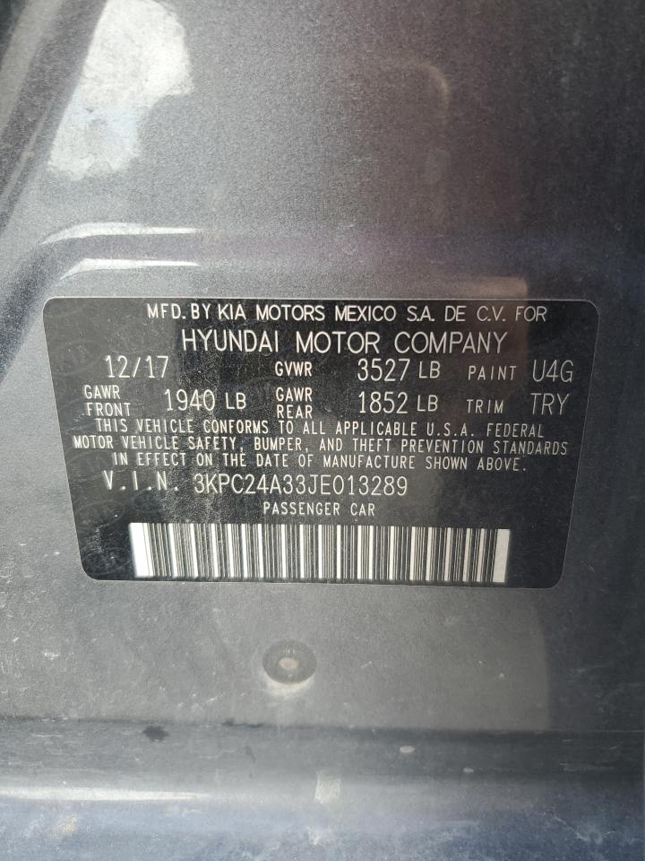 2018 Hyundai Accent Se VIN: 3KPC24A33JE013289 Lot: 85714245