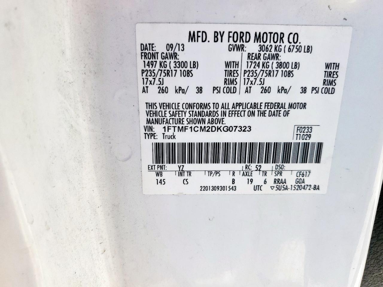 2013 Ford F150 VIN: 1FTMF1CM2DKG07323 Lot: 80412395