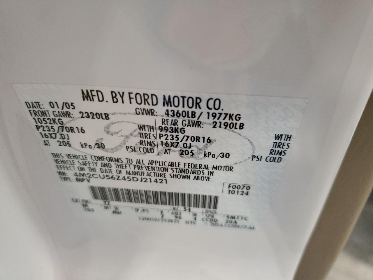 2005 Mercury Mariner VIN: 4M2CU56Z45DJ21421 Lot: 85832075