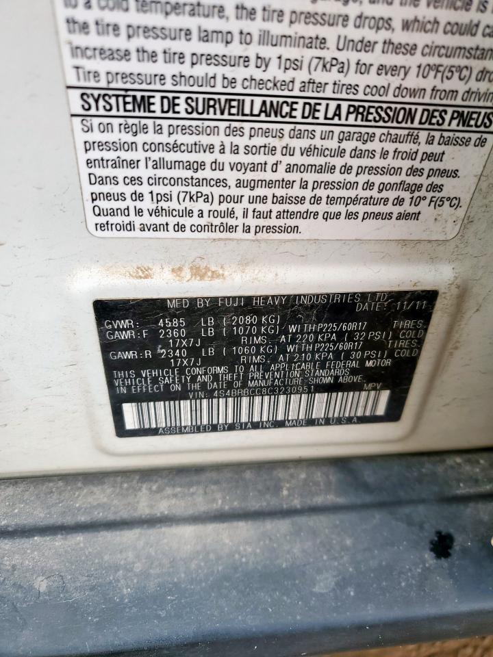 2012 Subaru Outback 2.5I Premium VIN: 4S4BRBCC8C3230951 Lot: 82252945