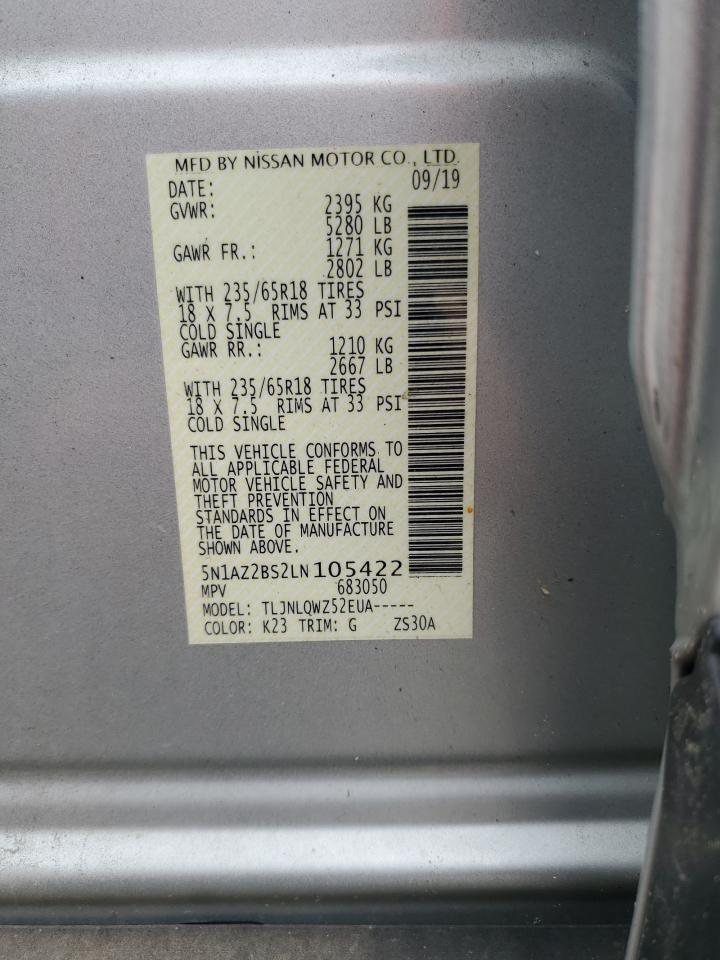 2020 Nissan Murano Sv VIN: 5N1AZ2BS2LN105422 Lot: 81874395