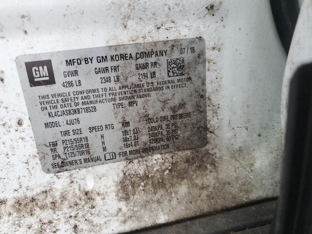 2019 Buick Encore Preferred VIN: KL4CJASB3KB718528 Lot: 89624975