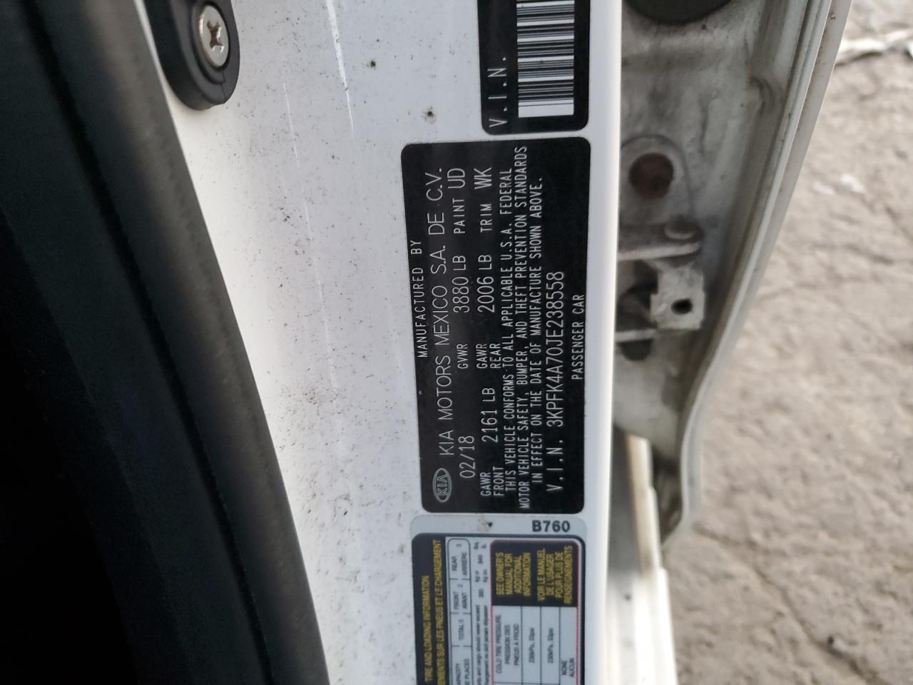 2018 Kia Forte Lx VIN: 3KPFK4A70JE238558 Lot: 85083735