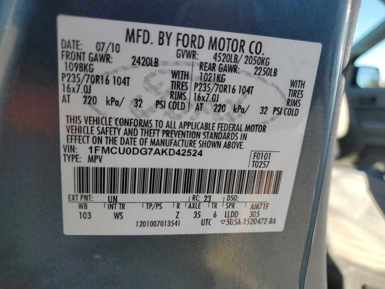 2010 Ford Escape Xlt VIN: 1FMCU0DG7AKD42524 Lot: 85893995