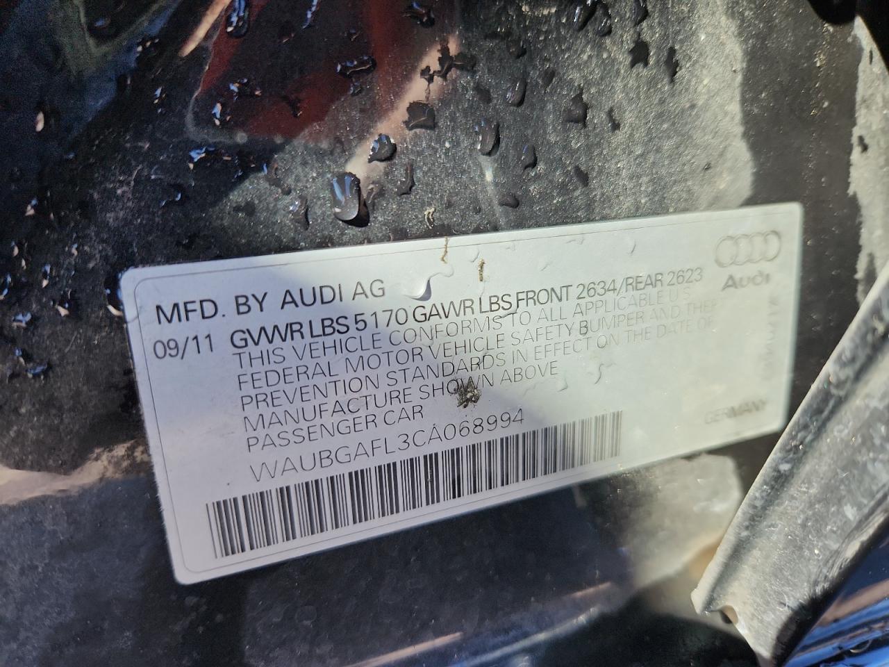 2012 Audi S4 Premium Plus VIN: WAUBGAFL3CA068994 Lot: 86193365