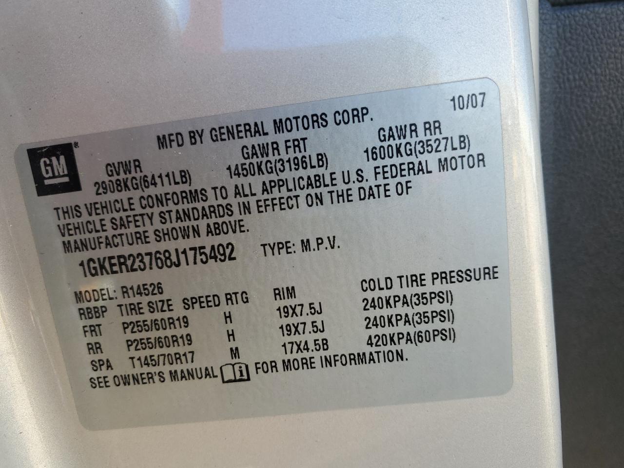 2008 GMC Acadia Slt-1 VIN: 1GKER23768J175492 Lot: 85729345