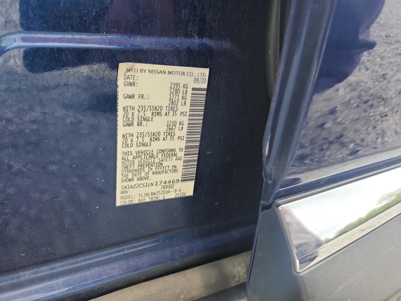 2020 Nissan Murano Sl VIN: 5N1AZ2CS1LN174469 Lot: 85204715