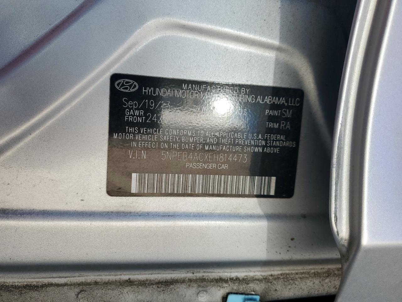 2014 Hyundai Sonata Gls VIN: 5NPEB4ACXEH814473 Lot: 85377645