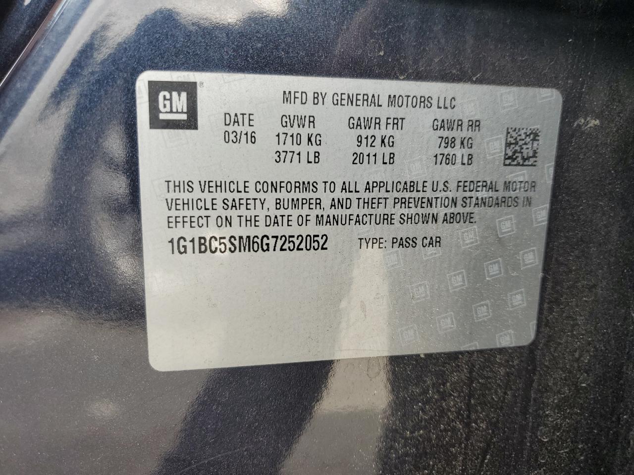 2016 Chevrolet Cruze Ls VIN: 1G1BC5SM6G7252052 Lot: 85707575