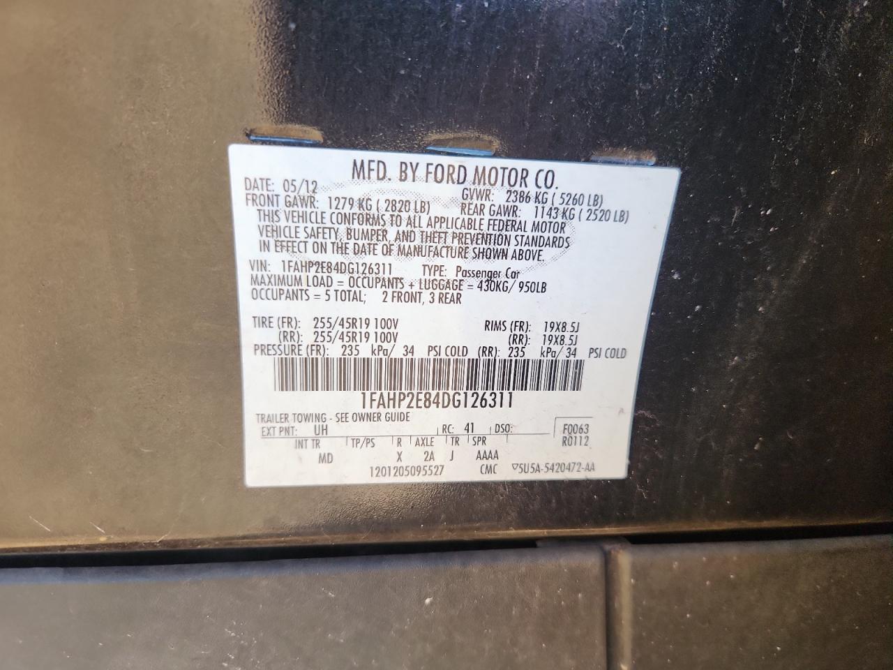 2013 Ford Taurus Sel VIN: 1FAHP2E84DG126311 Lot: 91092545