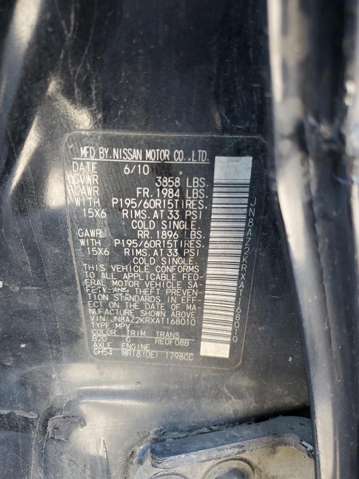 2010 Nissan Cube Base VIN: JN8AZ2KRXAT168010 Lot: 84891515