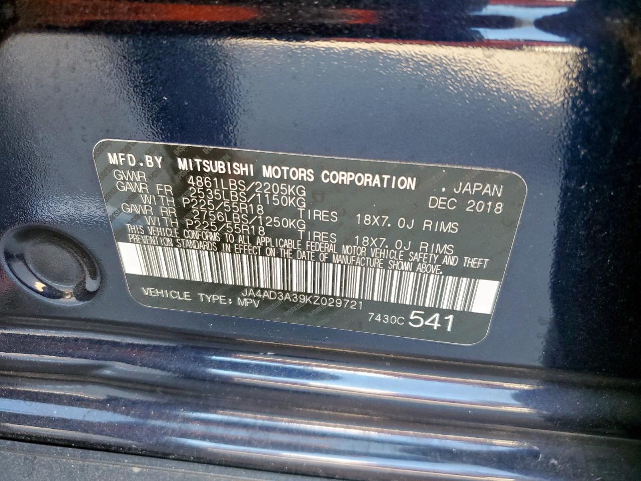 2019 Mitsubishi Outlander Se VIN: JA4AD3A39KZ029721 Lot: 85331975