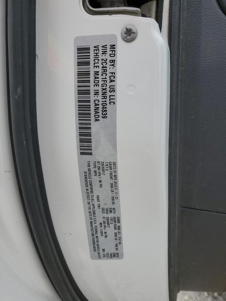 2022 Chrysler Pacifica Touring VIN: 2C4RC1FGXNR104839 Lot: 89722585