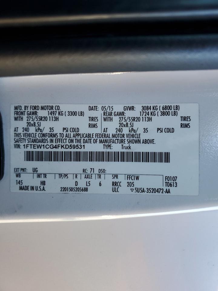 2015 Ford F150 Supercrew VIN: 1FTEW1CG4FKD59531 Lot: 90939245