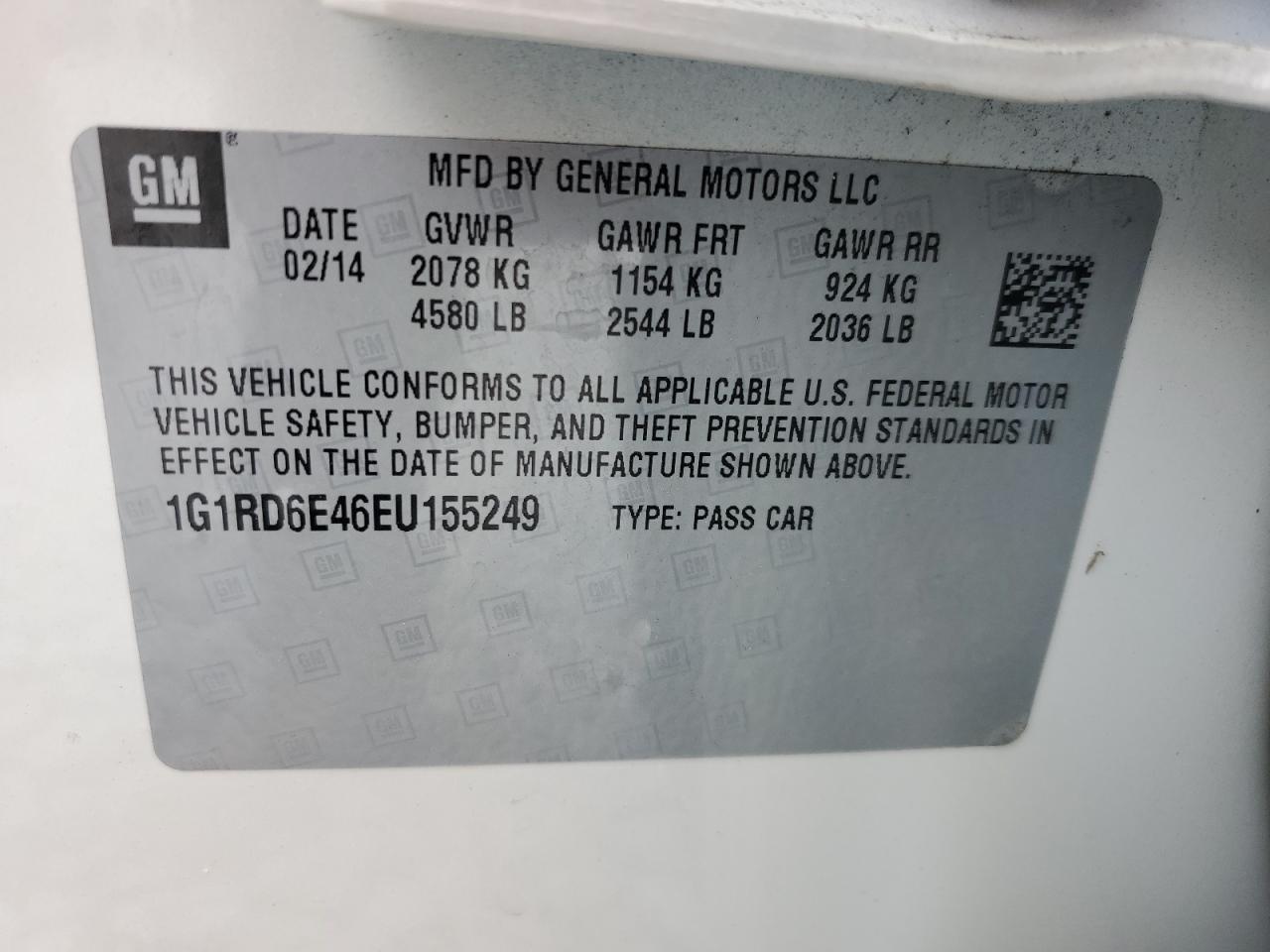 2014 Chevrolet Volt VIN: 1G1RD6E46EU155249 Lot: 85765425