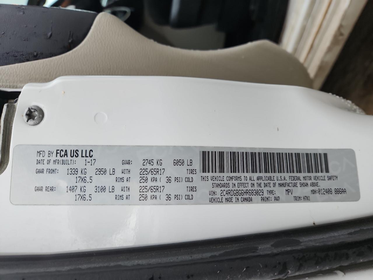 2017 Dodge Grand Caravan Se VIN: 2C4RDGBG6HR683029 Lot: 87485295