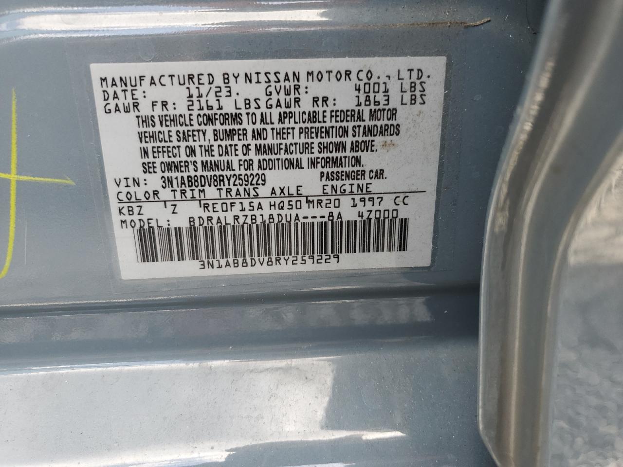 2024 Nissan Sentra Sr VIN: 3N1AB8DV8RY259229 Lot: 85145505