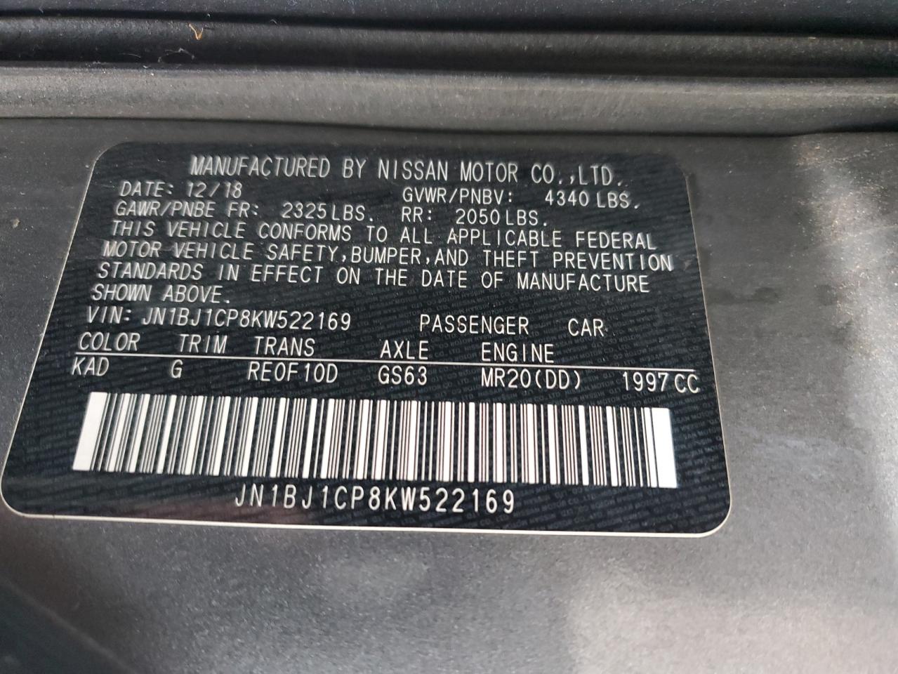 2019 Nissan Rogue Sport S VIN: JN1BJ1CP8KW522169 Lot: 82212265