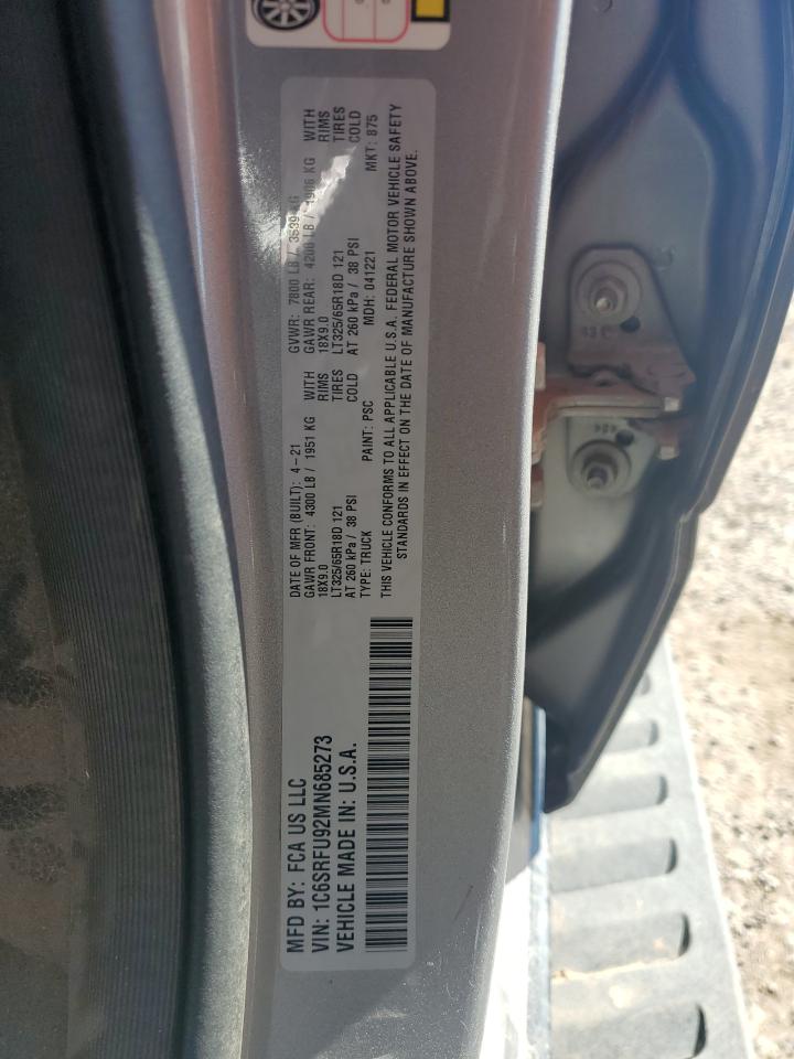 2021 Ram 1500 Trx VIN: 1C6SRFU92MN685273 Lot: 87113135